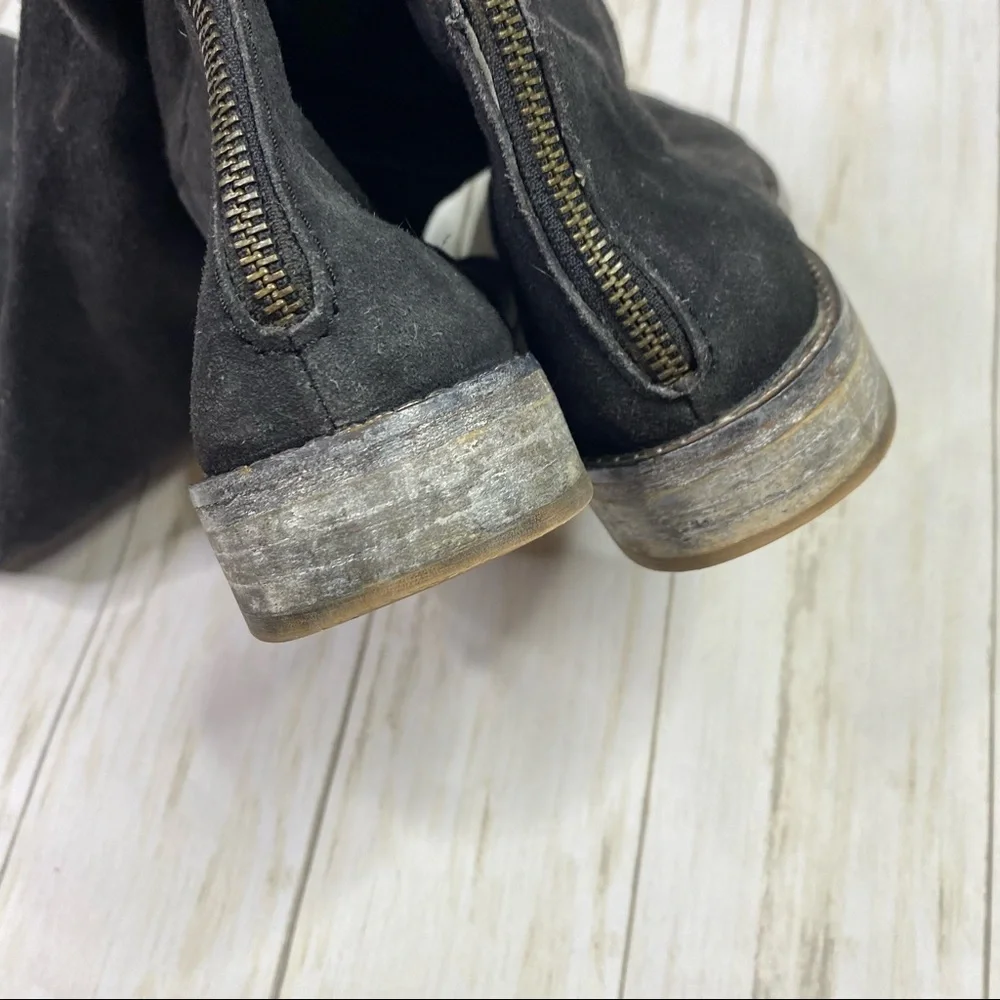 Free People Carlisle Black Suede Distressed Over The Knee Boots